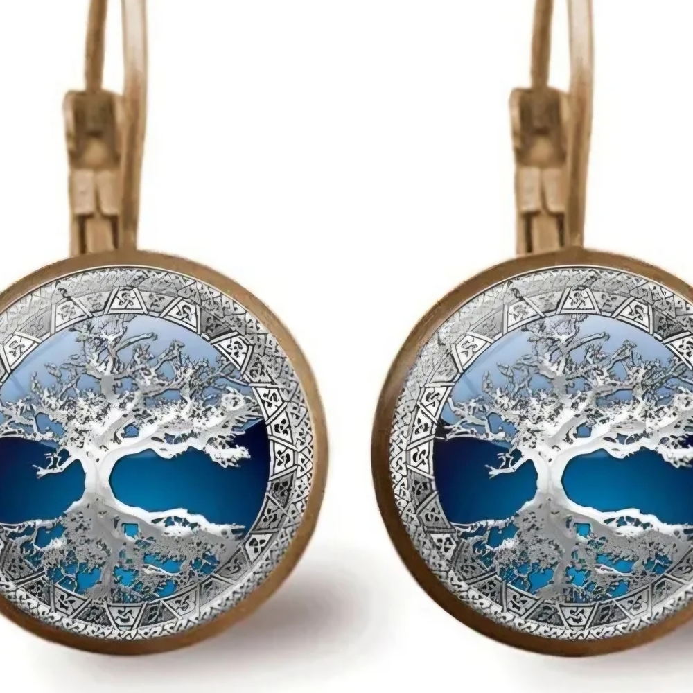 Silver and Blue Tree of Life Earrings